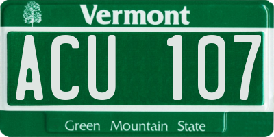 VT license plate ACU107