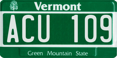 VT license plate ACU109