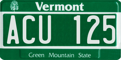 VT license plate ACU125