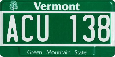 VT license plate ACU138