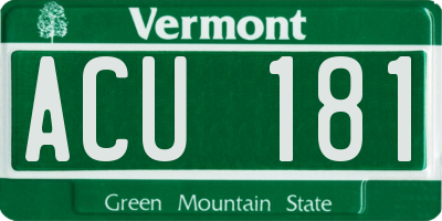 VT license plate ACU181