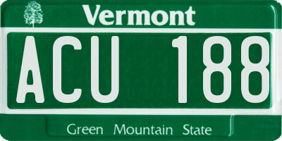 VT license plate ACU188
