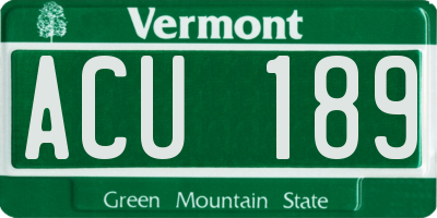 VT license plate ACU189
