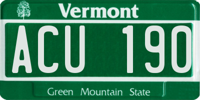 VT license plate ACU190