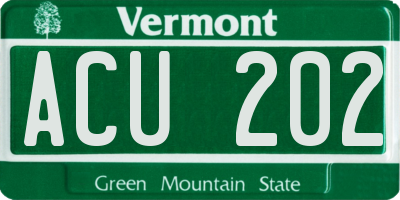 VT license plate ACU202