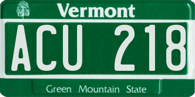 VT license plate ACU218