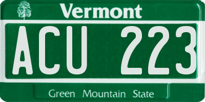 VT license plate ACU223