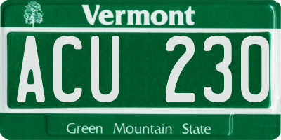 VT license plate ACU230
