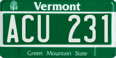 VT license plate ACU231
