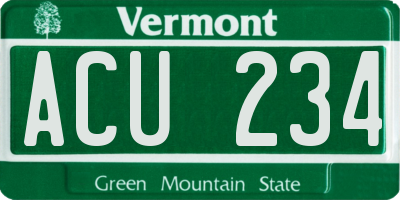 VT license plate ACU234