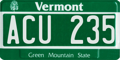 VT license plate ACU235