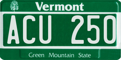 VT license plate ACU250