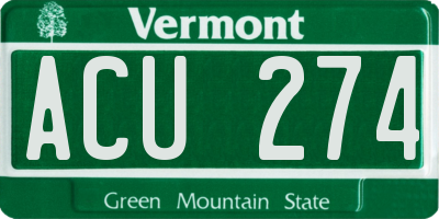 VT license plate ACU274