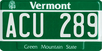 VT license plate ACU289