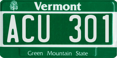 VT license plate ACU301