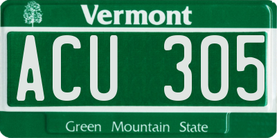 VT license plate ACU305