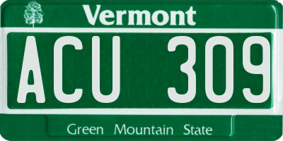 VT license plate ACU309