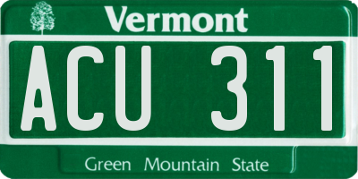 VT license plate ACU311