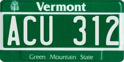 VT license plate ACU312