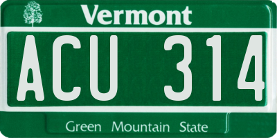 VT license plate ACU314