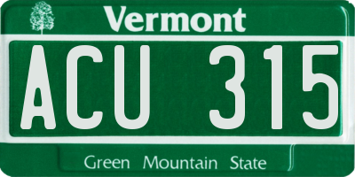 VT license plate ACU315