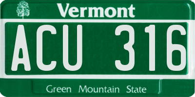 VT license plate ACU316