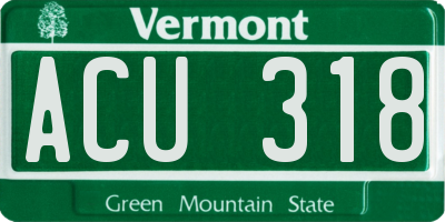 VT license plate ACU318