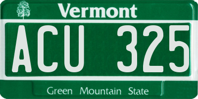 VT license plate ACU325