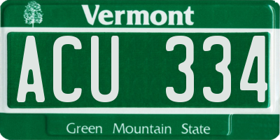 VT license plate ACU334