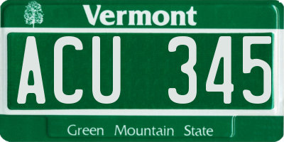 VT license plate ACU345