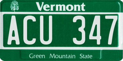 VT license plate ACU347