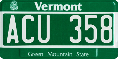 VT license plate ACU358
