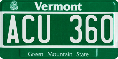VT license plate ACU360