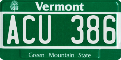 VT license plate ACU386