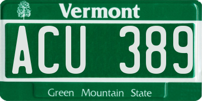 VT license plate ACU389