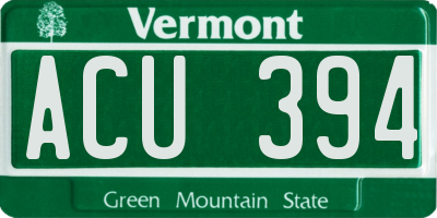 VT license plate ACU394