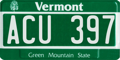 VT license plate ACU397
