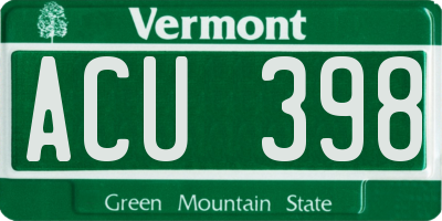 VT license plate ACU398