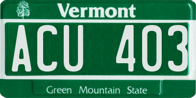 VT license plate ACU403