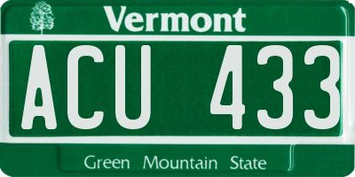 VT license plate ACU433