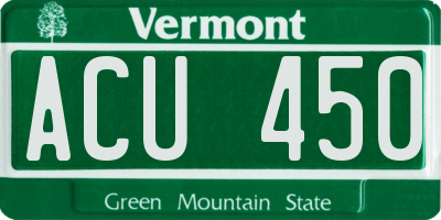 VT license plate ACU450