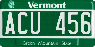 VT license plate ACU456