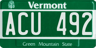 VT license plate ACU492