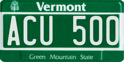 VT license plate ACU500