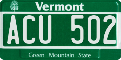 VT license plate ACU502