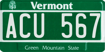 VT license plate ACU567