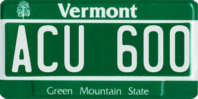 VT license plate ACU600