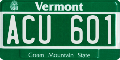 VT license plate ACU601