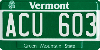 VT license plate ACU603