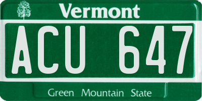 VT license plate ACU647